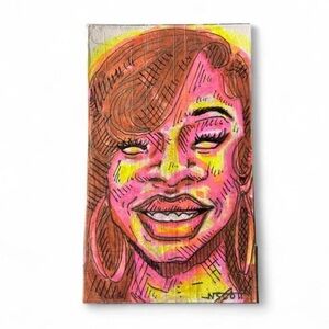 Artisan Vibrant Portrait Illustration - Pink and Yellow